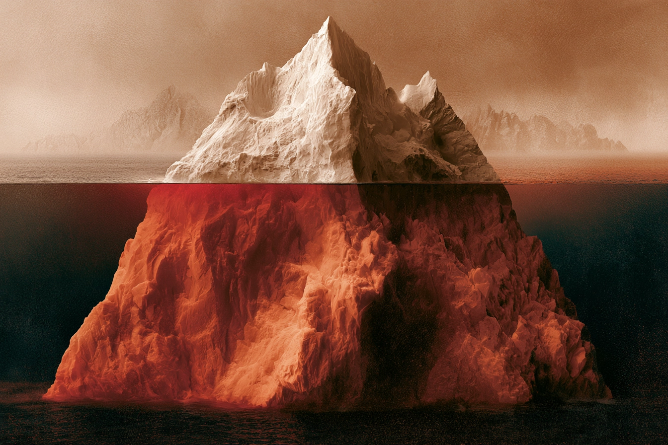 Iceberg with a small tip above water and a larger mass below